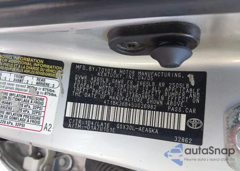 2005 Toyota Avalon Xls из США, поврежденный, VIN 4T1BK36B45U026982